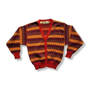 Sweet Baby Jane, Red Colorful Button  up Knit Cardigan